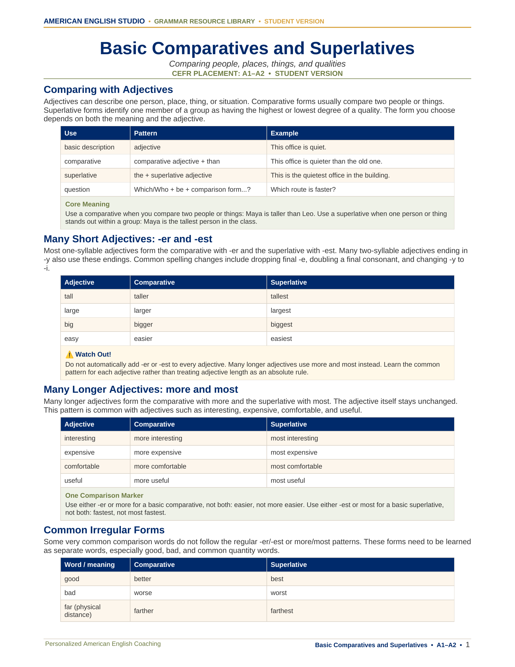 Basic Comparatives and Superlatives grammar resource preview