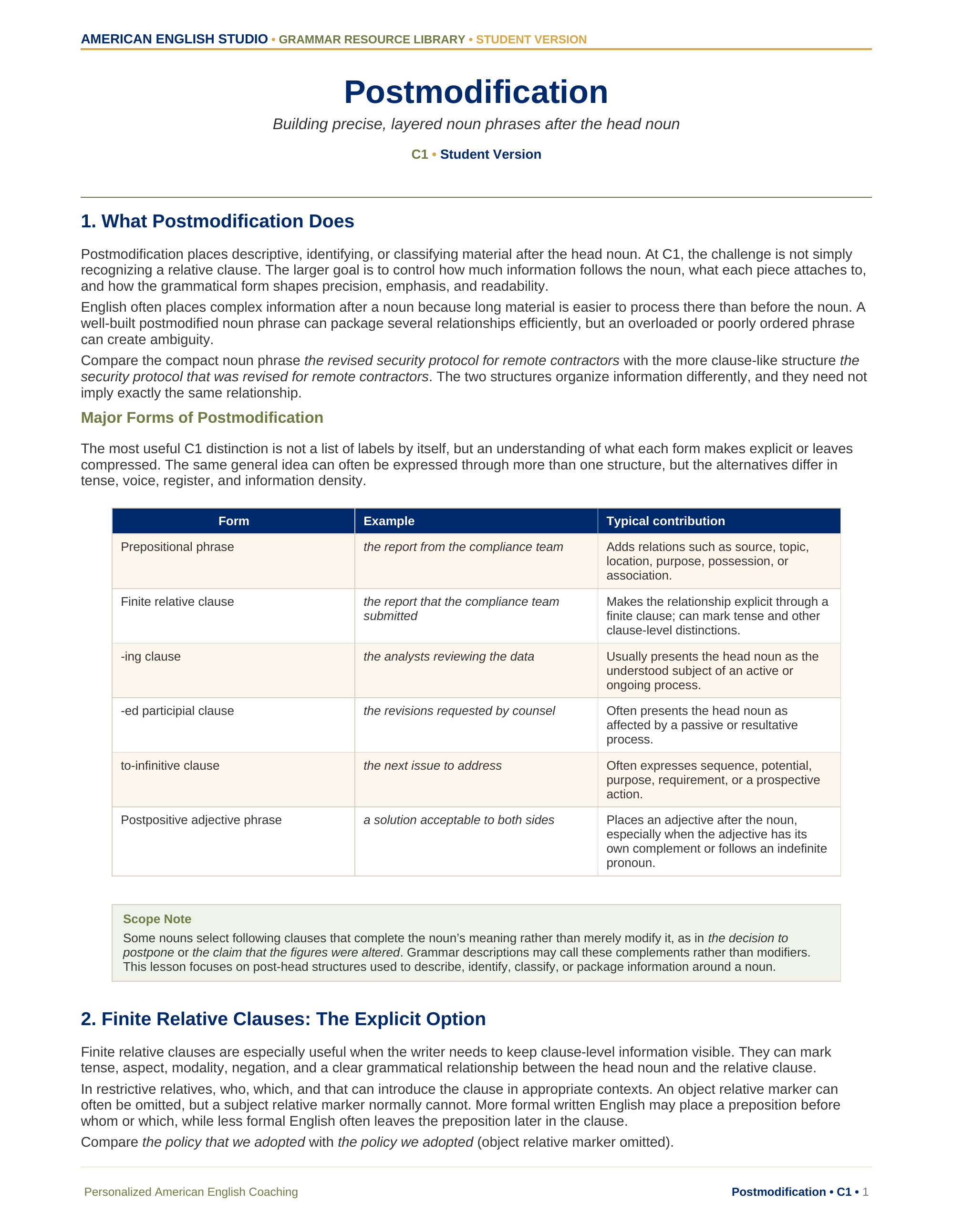Postmodification grammar resource preview