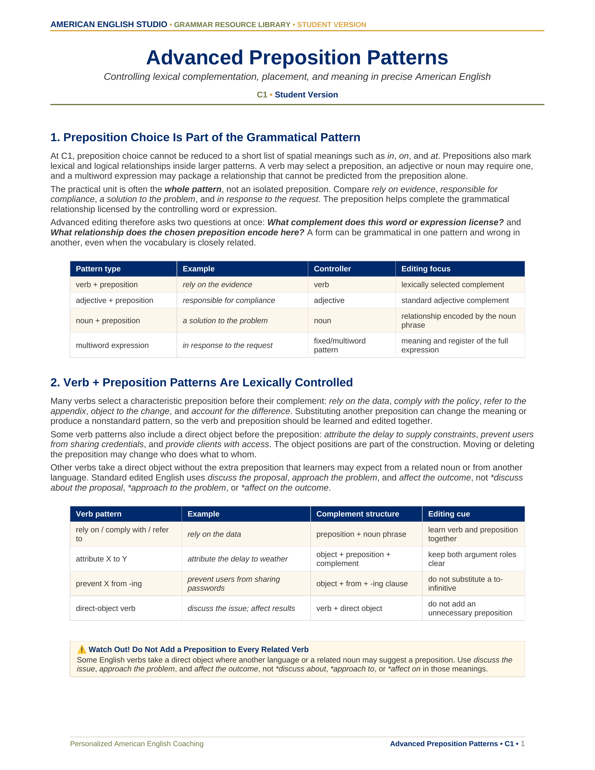 Advanced Preposition Patterns grammar resource preview