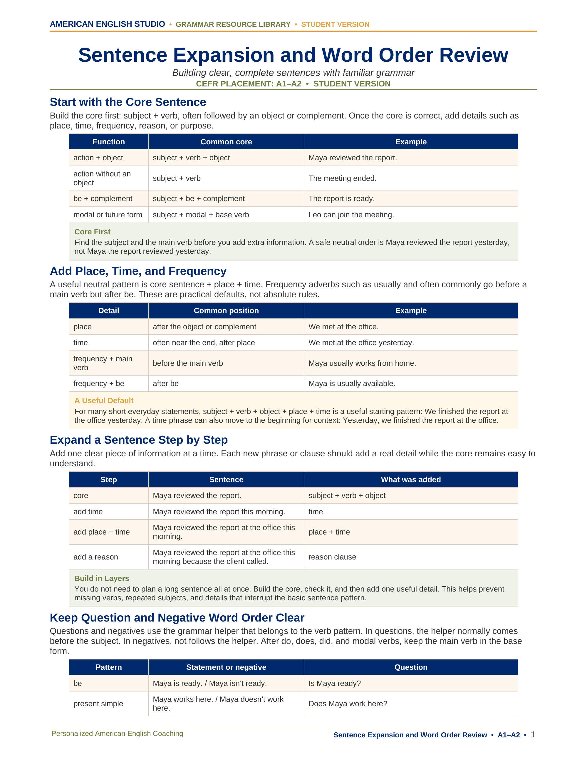 Sentence Expansion and Word Order Review grammar resource preview
