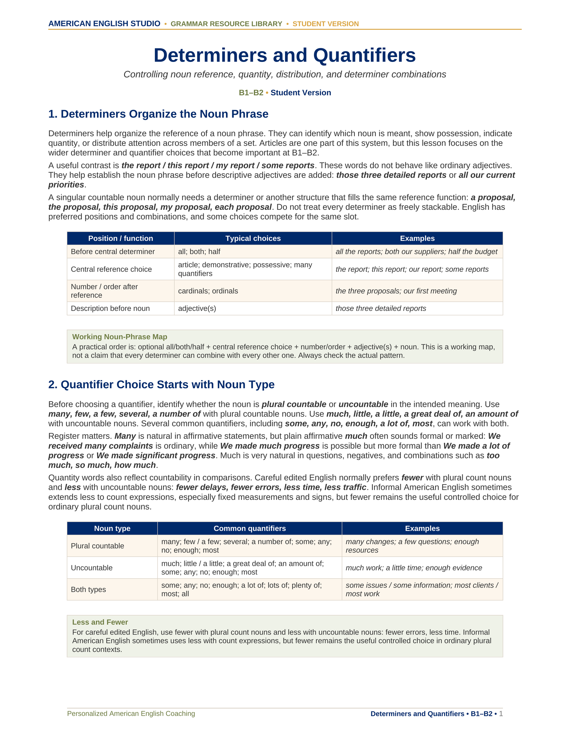 Determiners and Quantifiers grammar resource preview