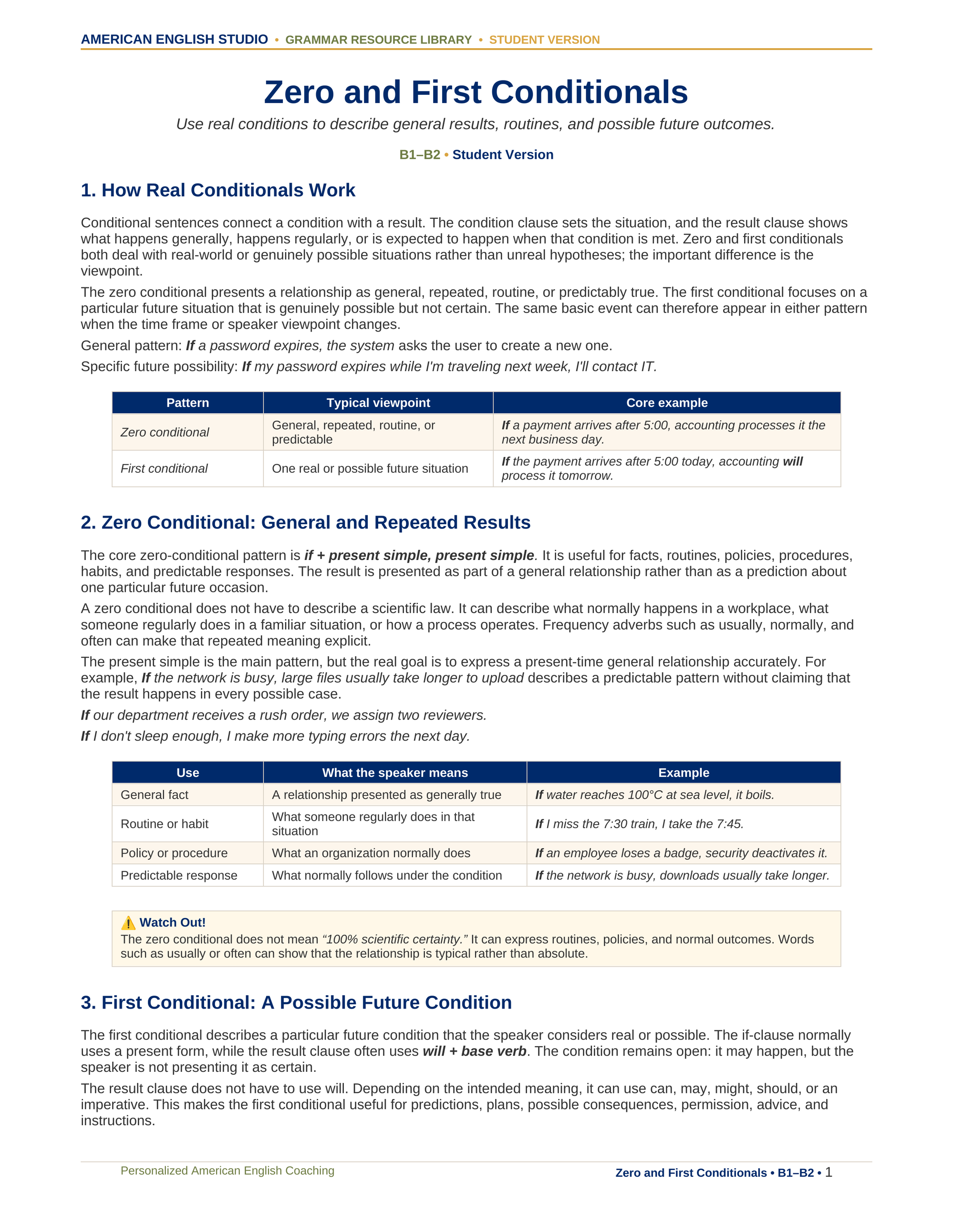 Zero and First Conditionals grammar resource preview