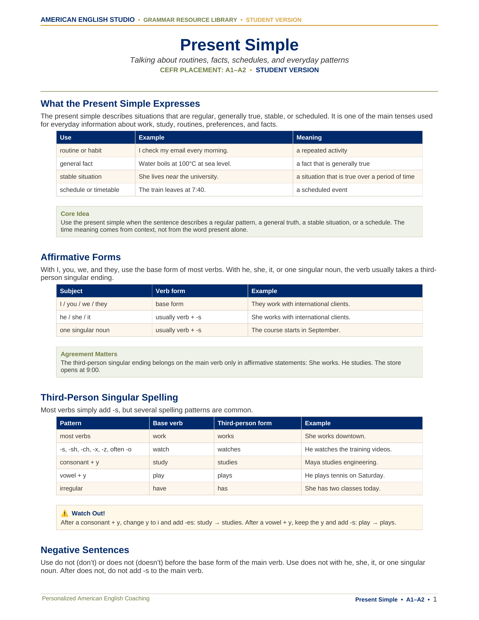Present Simple grammar resource preview