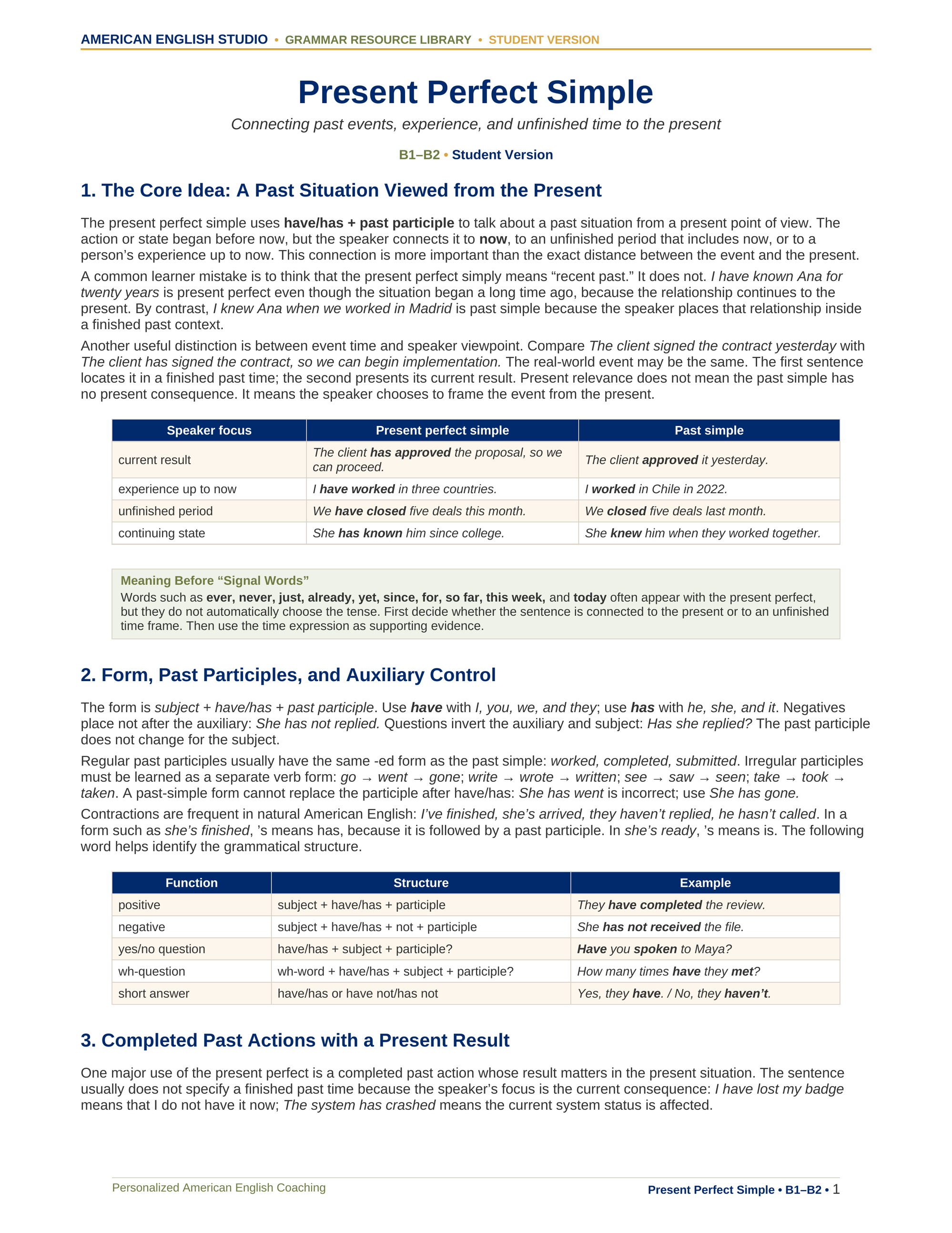 Present Perfect Simple grammar resource preview