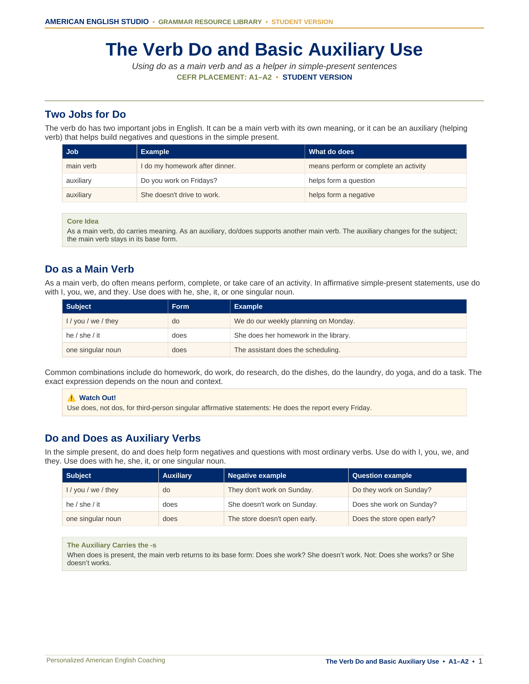 The Verb Do and Basic Auxiliary Use grammar resource preview