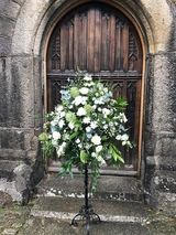 White Floral Arrangement. Outside Chagford Church.