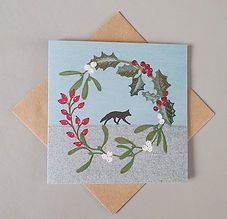 Fox in seasonal Christmas wreath card