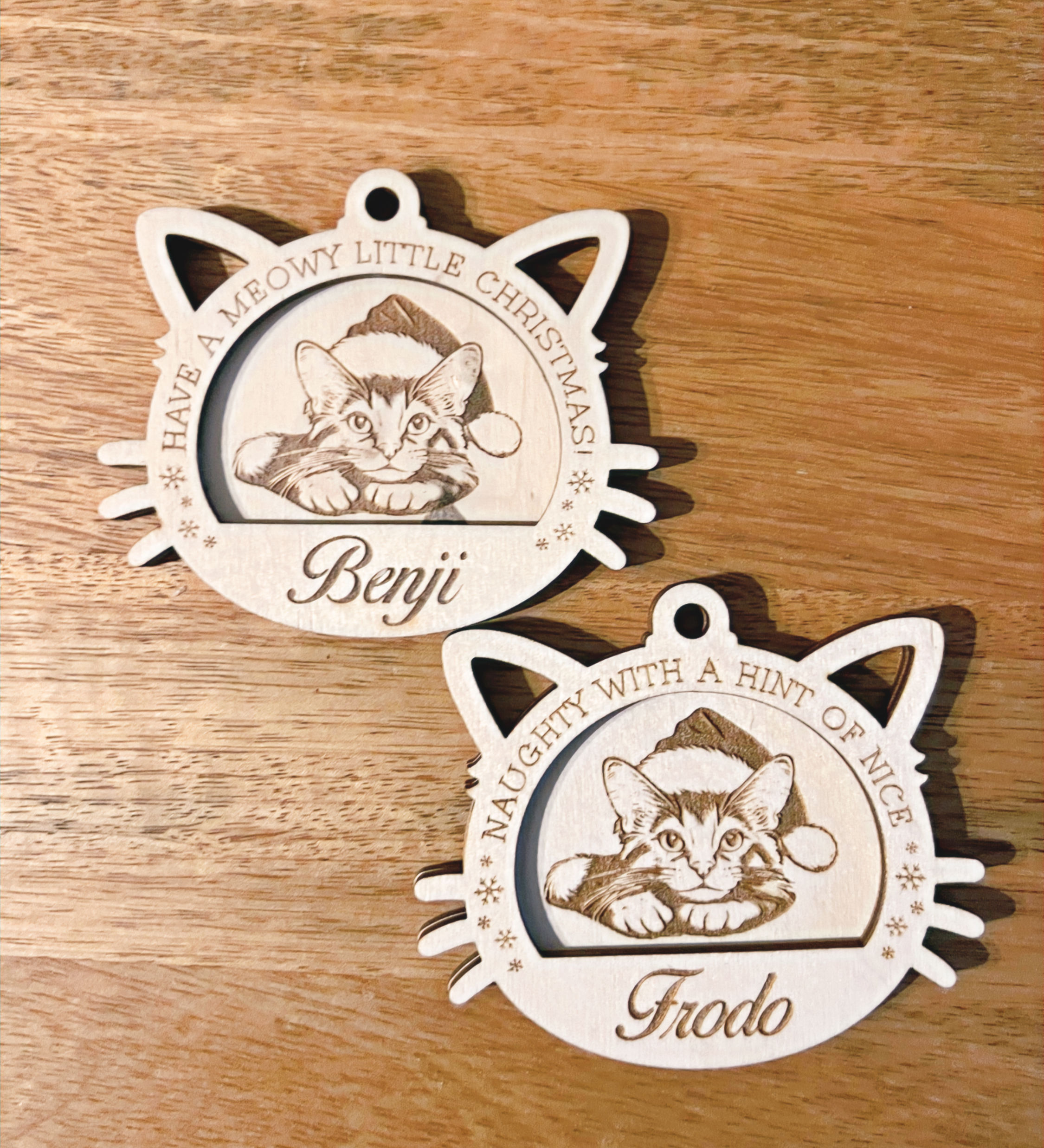 Cat Christmas Ornaments with and without Hats