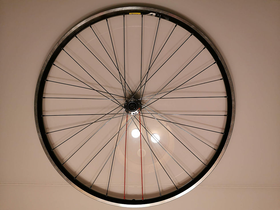 The wheel is complete with all spoke sets, but not done. It stills need tightening, truing and (de)stressing
