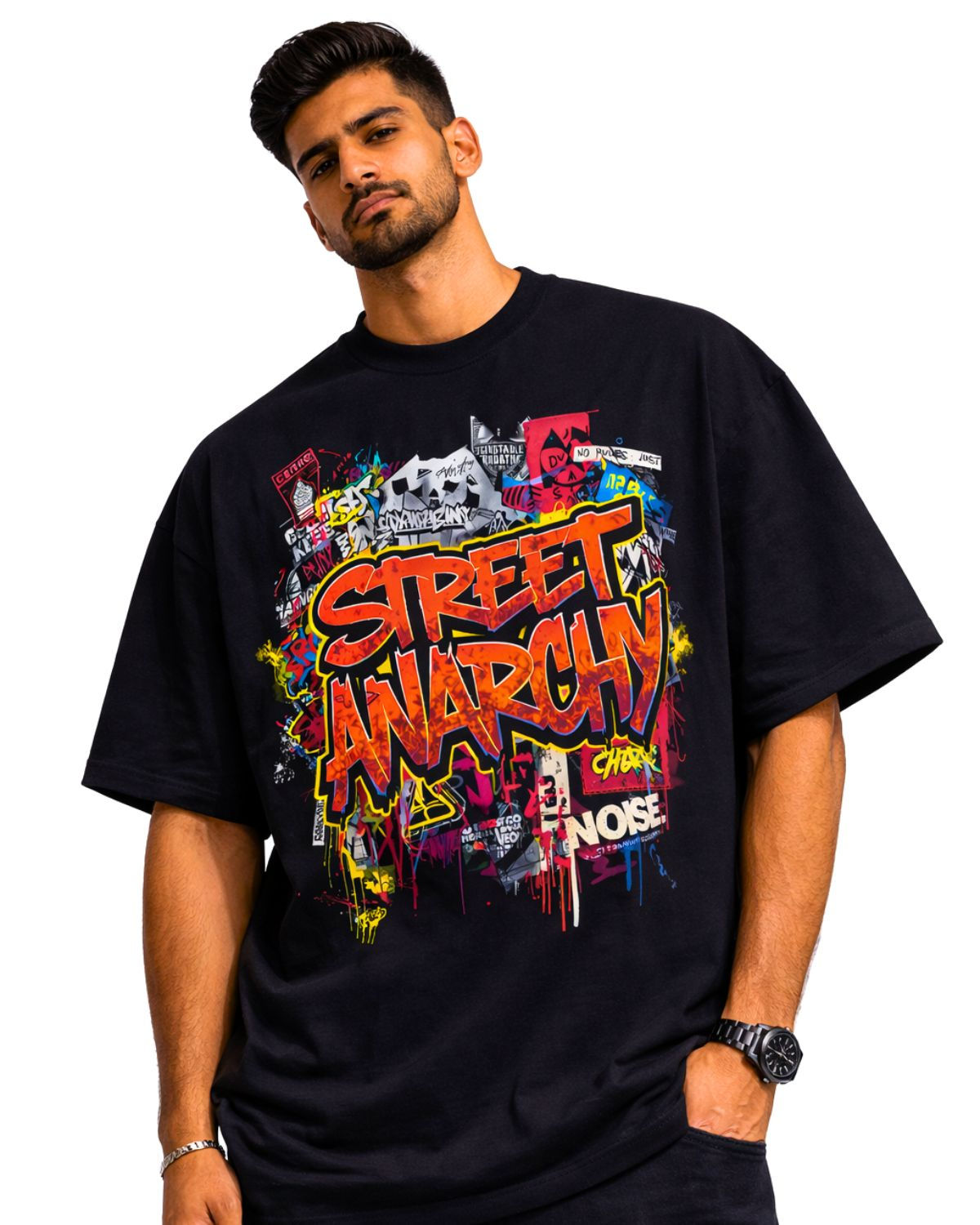 STREET ANARCHY – Oversized Black Unisex 100% Cotton T-Shirt