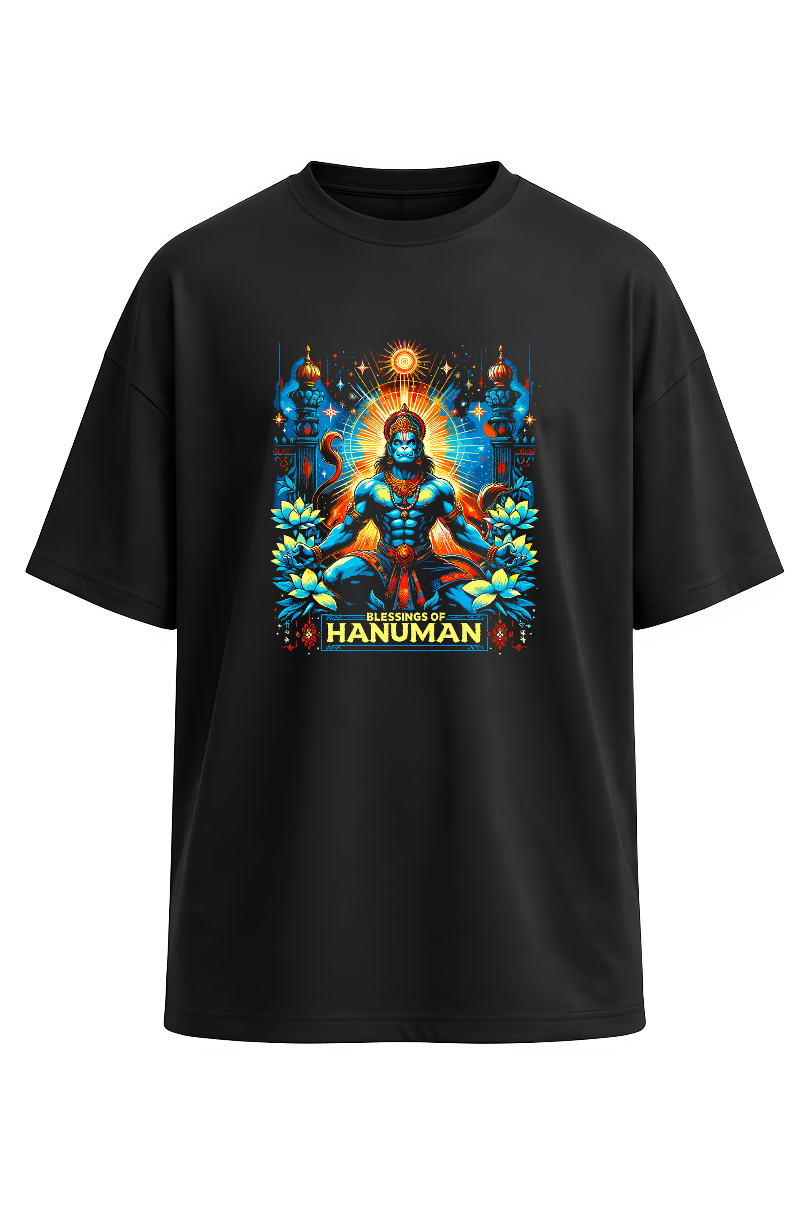 Blessings of Hanuman–The Protector Oversized Black Unisex 100% Cotton T-Shirt