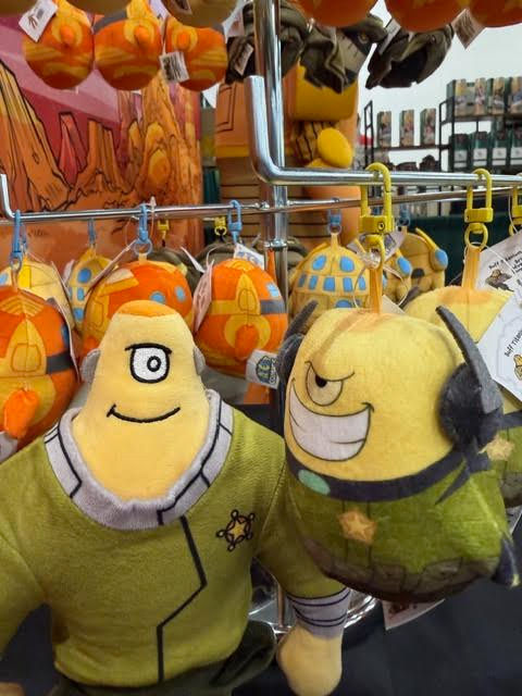 Big Buff is smiling but quietly admitted to me that he's a little intimidated by the small keychain plushie Buff who can sometimes appear a bit menacing.