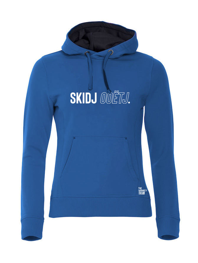 Thumbnail: Dames | Hoodie | Nienofs Dialect | Skidj Oeëtj | Blauw | The Monkey Rebel