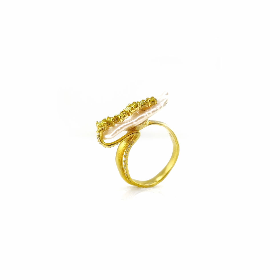 Thumbnail: MORNING GLORY keshi pearl & yellow diamond - 18K gold ring