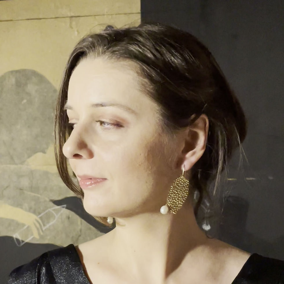 Thumbnail: CARLOTTA pearl brass asymmetrical earrings