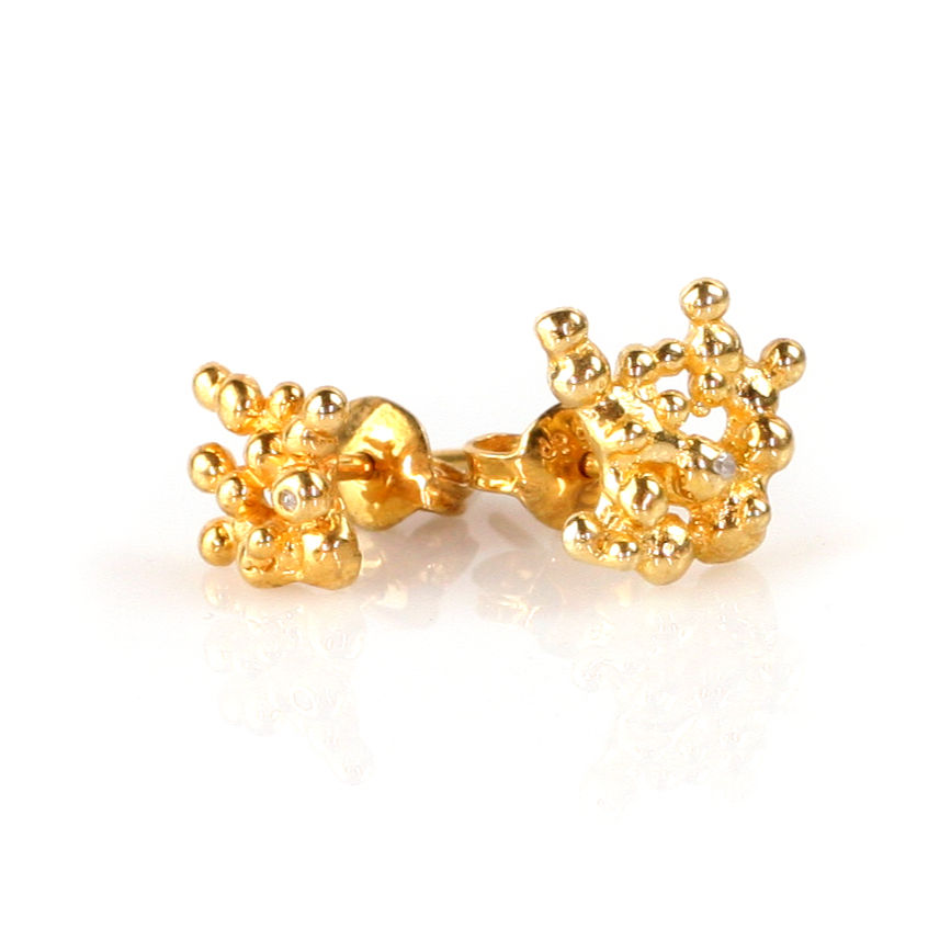 Thumbnail: ROCIO TINY 10K gold asymmetrical earrings with diamond
