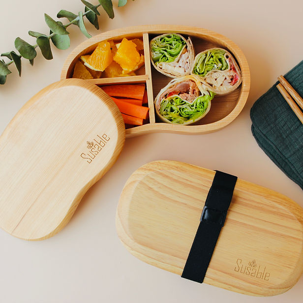 Bento Box - Lunchbox aus Gummibaumholz