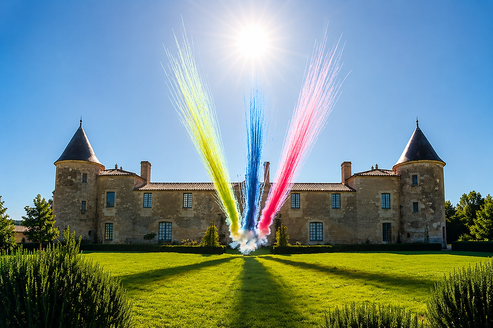 feu d'artifice de jour colorés au chateau de la chevallerie à sainte gemme la plaine en vendée