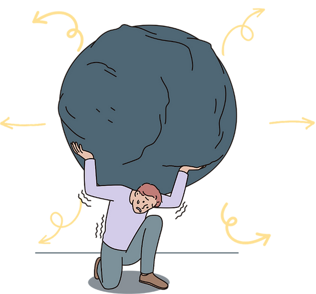 Man struggling with Weight, Pressure of juggling everything running a business.