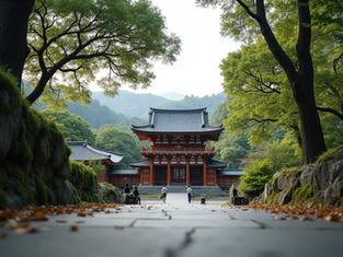 Traditional Japanese temple surrounded by nature, representing the origins of Reiki in Japan