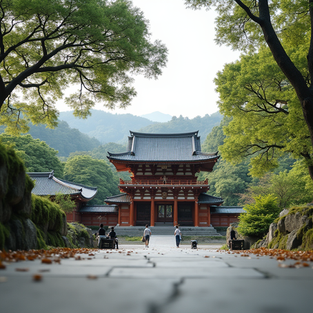 Traditional Japanese temple surrounded by nature, representing the origins of Reiki in Japan