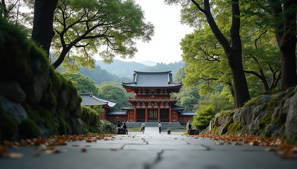 Traditional Japanese temple surrounded by nature, representing the origins of Reiki in Japan