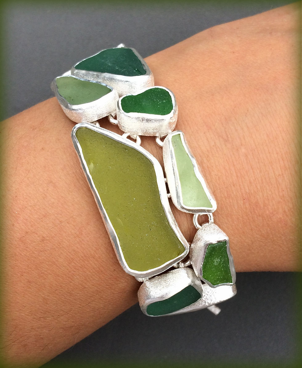 Thumbnail: Olive, Fern and Shamrock Green Sea Glass Bracelet