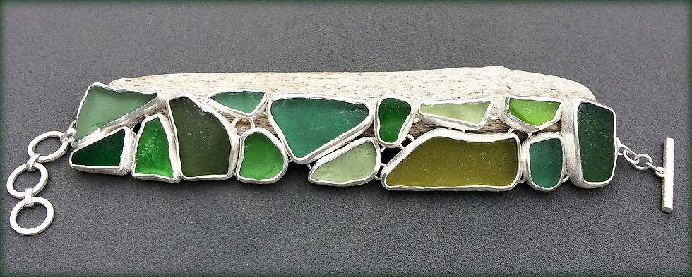Thumbnail: Olive, Fern and Shamrock Green Sea Glass Bracelet