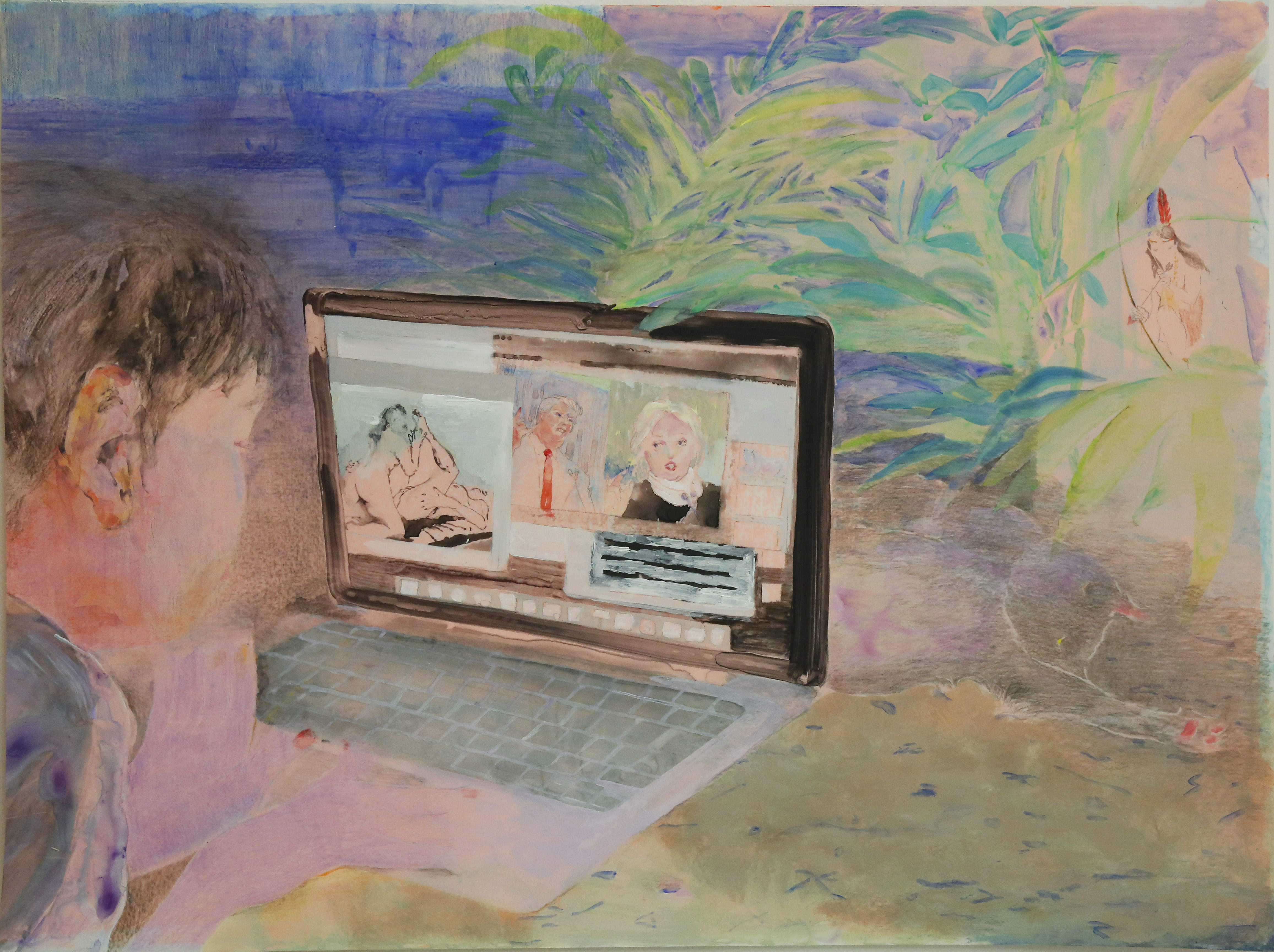 A laptop,a cat and an indian girl