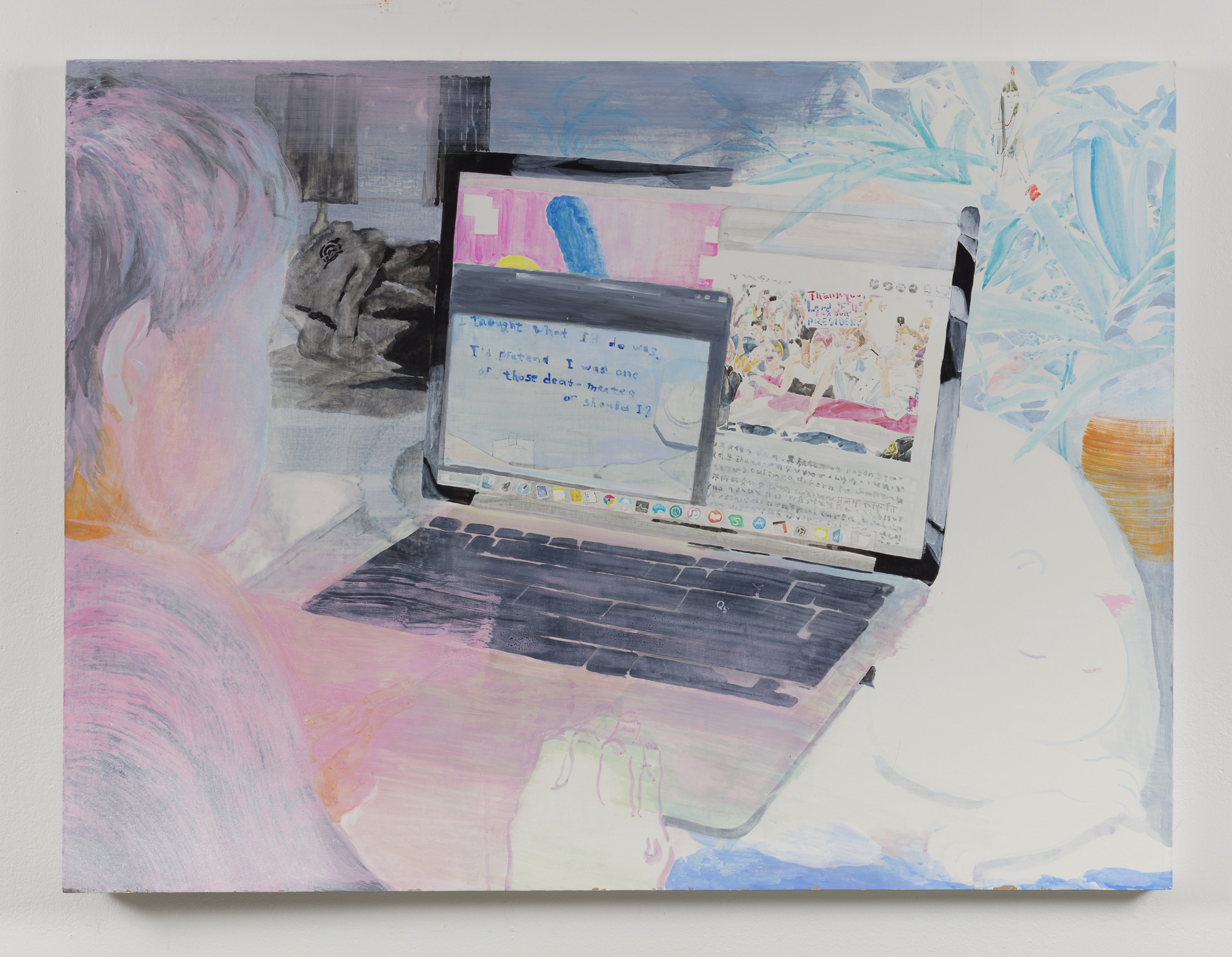 A laptop,an indian girl and plants