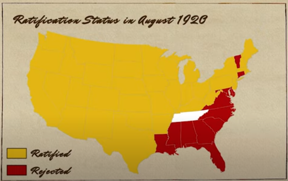 19th Amendment Ratification Map as of August 1920