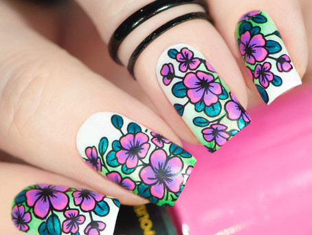 Floral Nail Art | Reverse Stamping Using Pueen Products