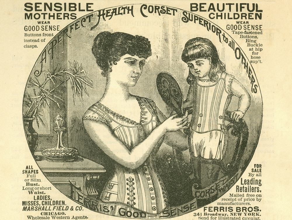 An advertisement for a 19th century child's corset