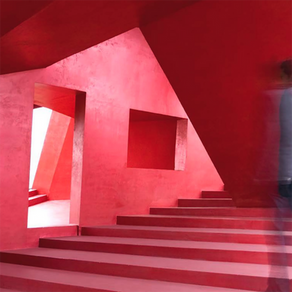 An explosion of magenta on walls and stairs