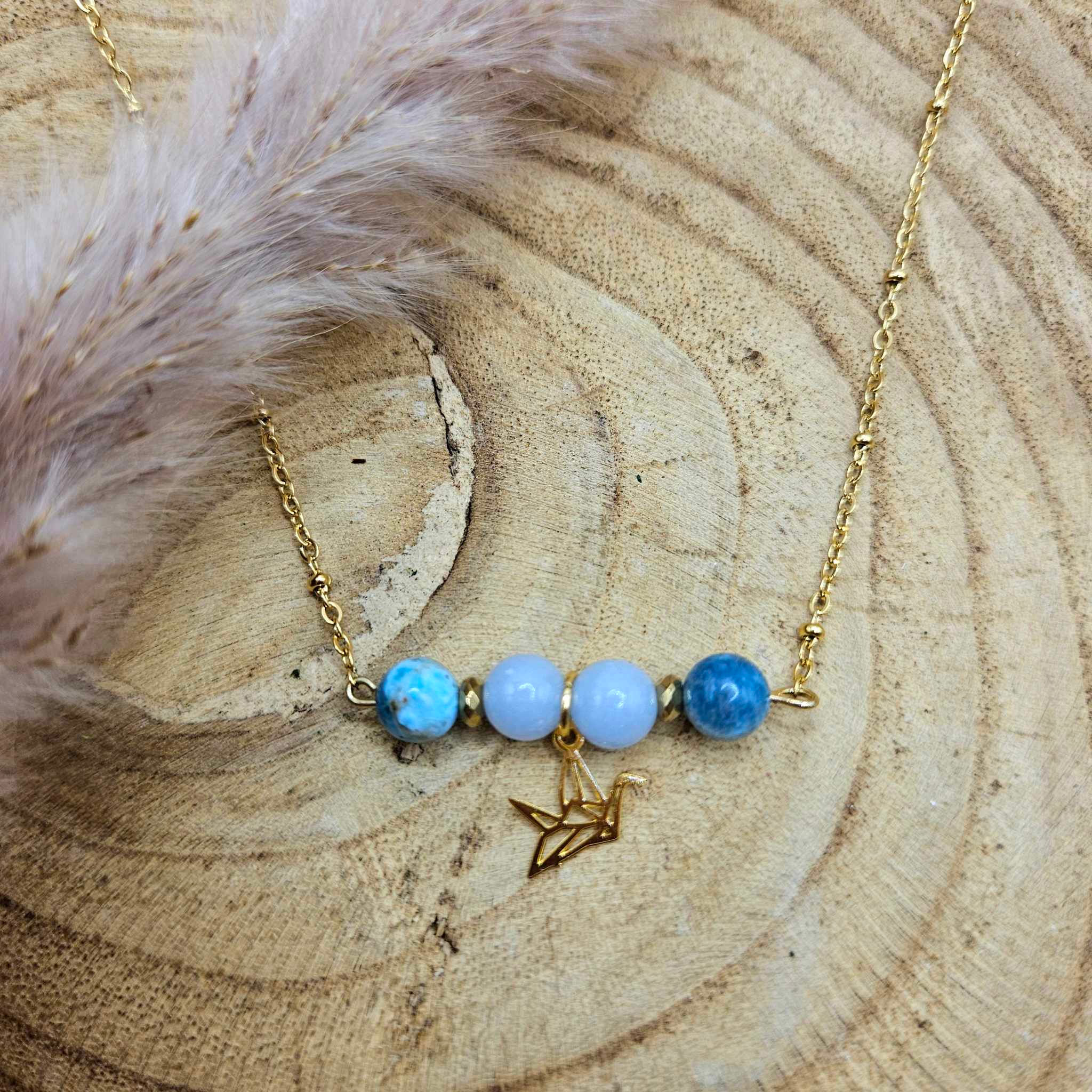 Collier Apatite & Angélite – Inspiration, Communication & Sérénité intérieure