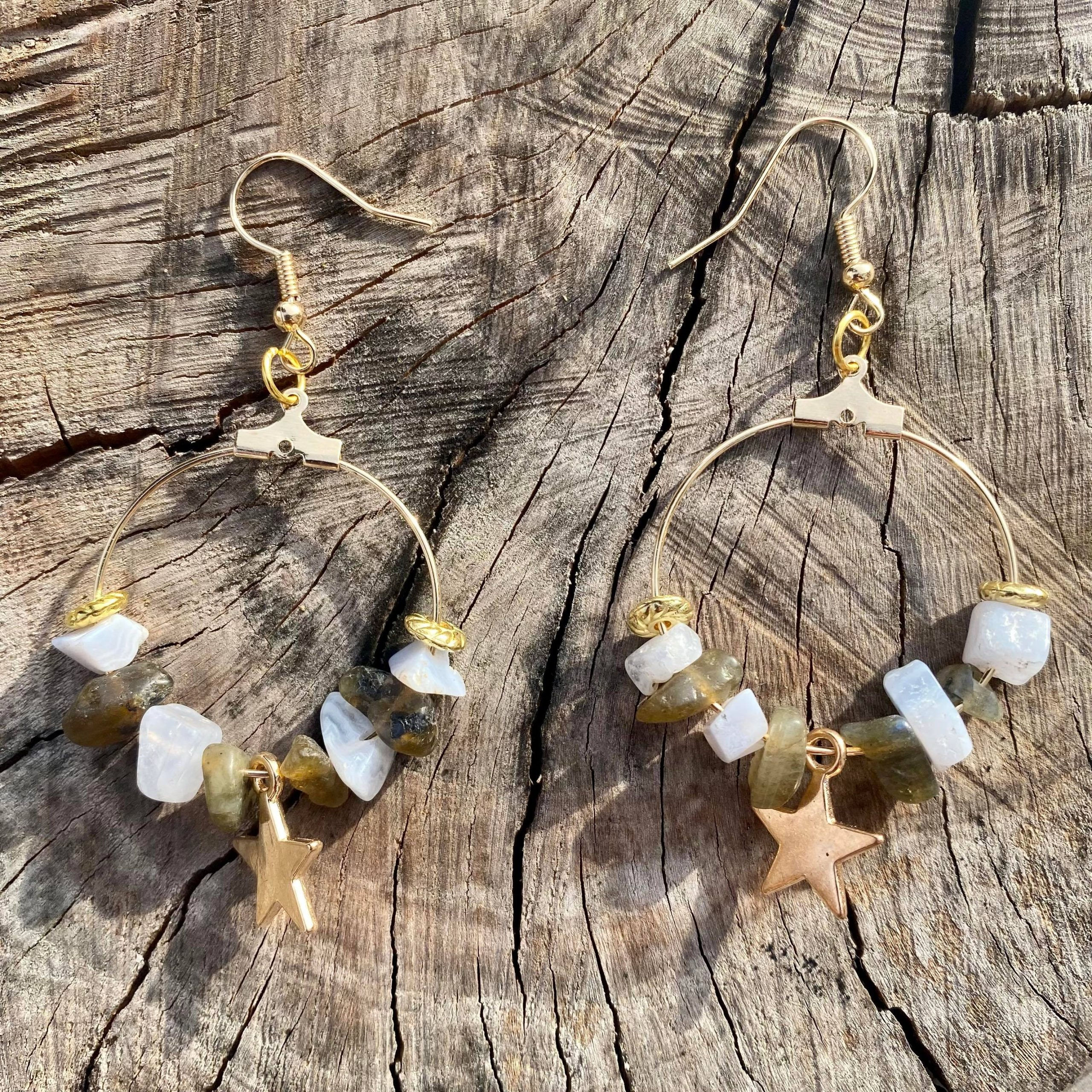 Boucles d’Oreilles Labradorite & Calcédoine “Étoile” — Protection & Expression