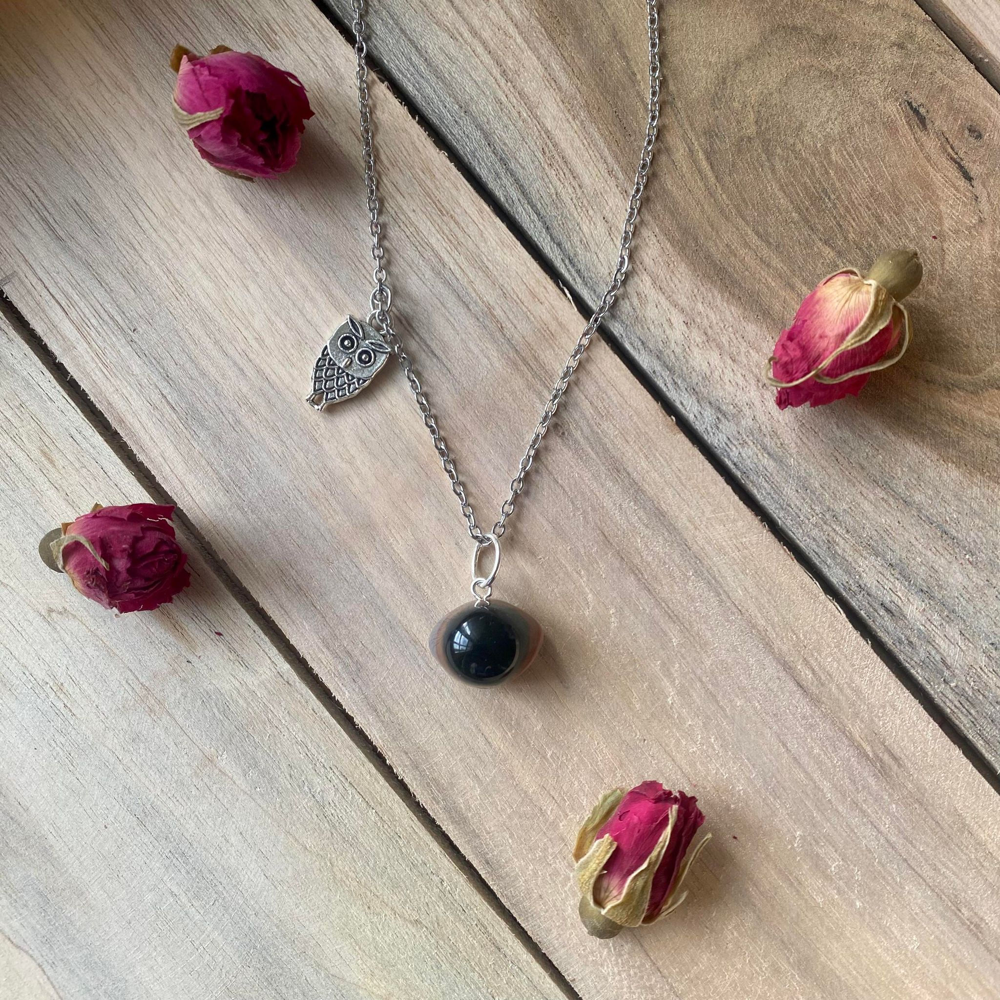 Collier Agate Œil de Shiva + Hibou – Protection, Intuition & Sagesse
