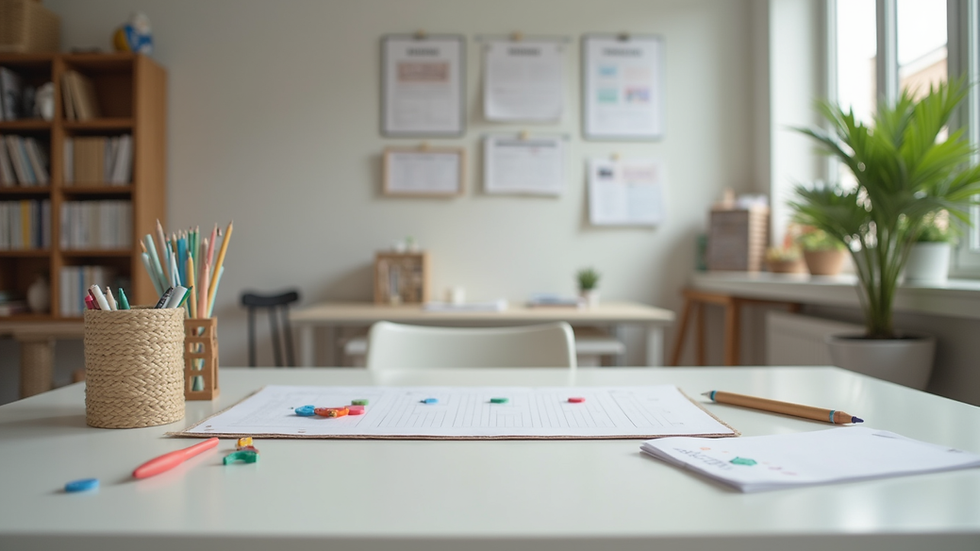 Eye-level view of a calm, organized workspace with sensory tools