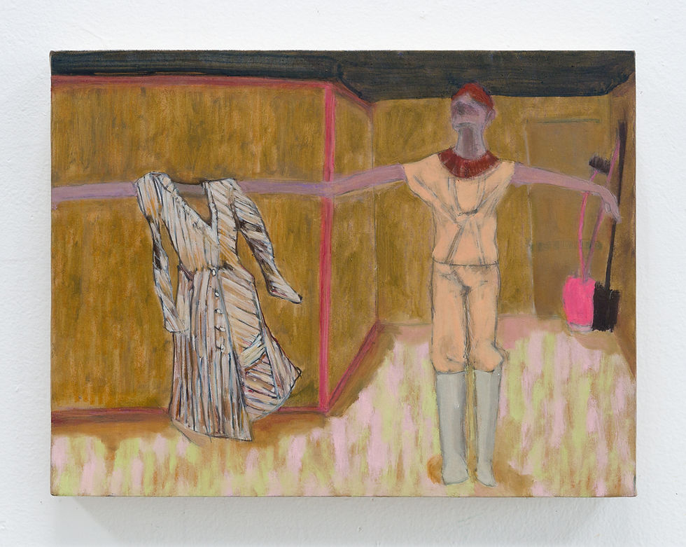 Sasha Miasnikova, "Rack," 2025. Oil and pencil on paper on panel; 9 x 12 inches (30.48 x 22.86 cm).