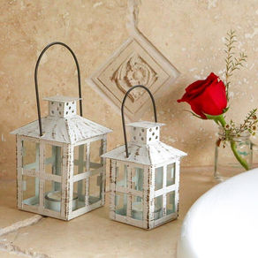 Vintage White Distressed Lantern - Medium