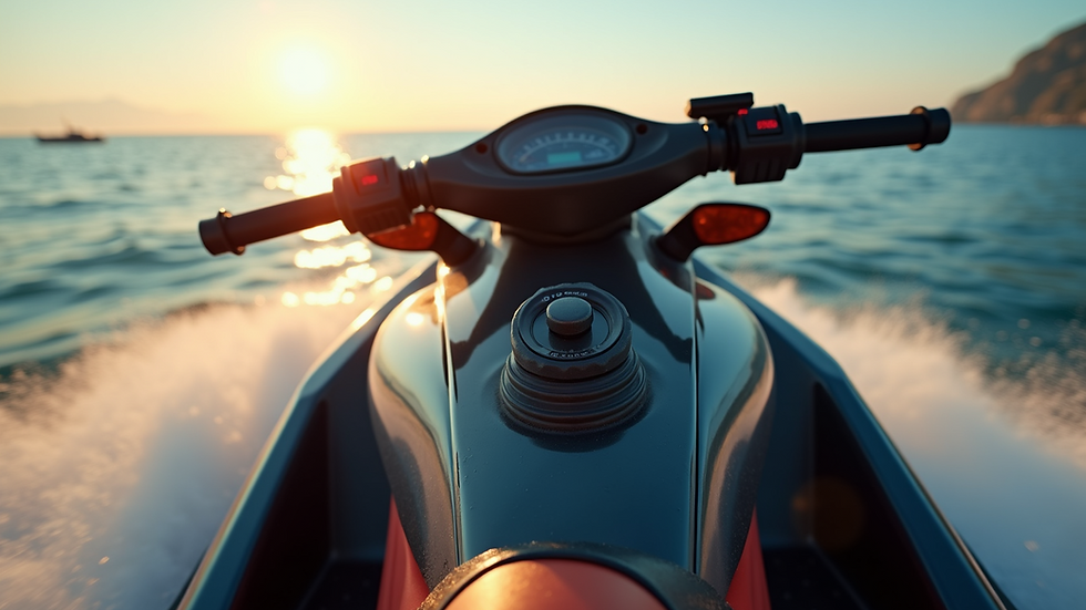 Close-up view of jet ski dashboard with controls and safety features