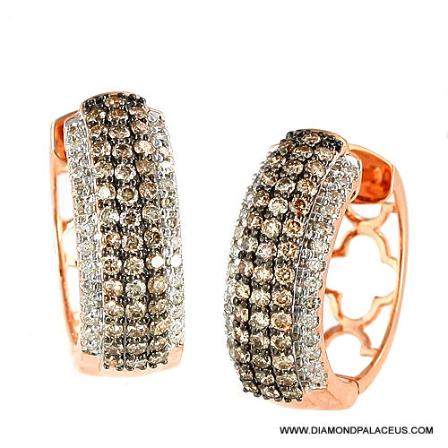 Thumbnail: 14kr 1.00ctw Champagne Diamond Hoop Earrings