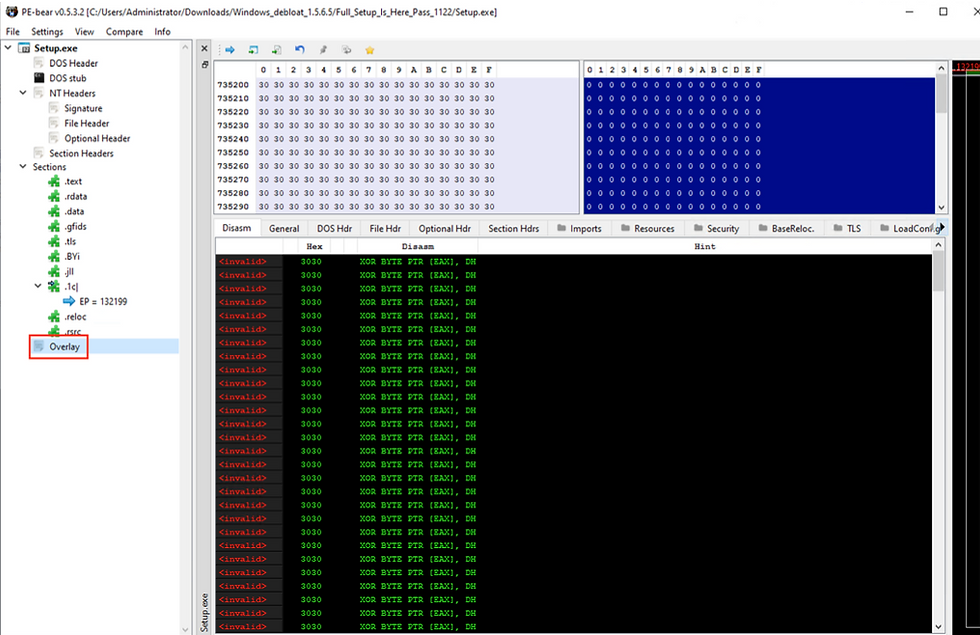 Checking overlay using PE-bear