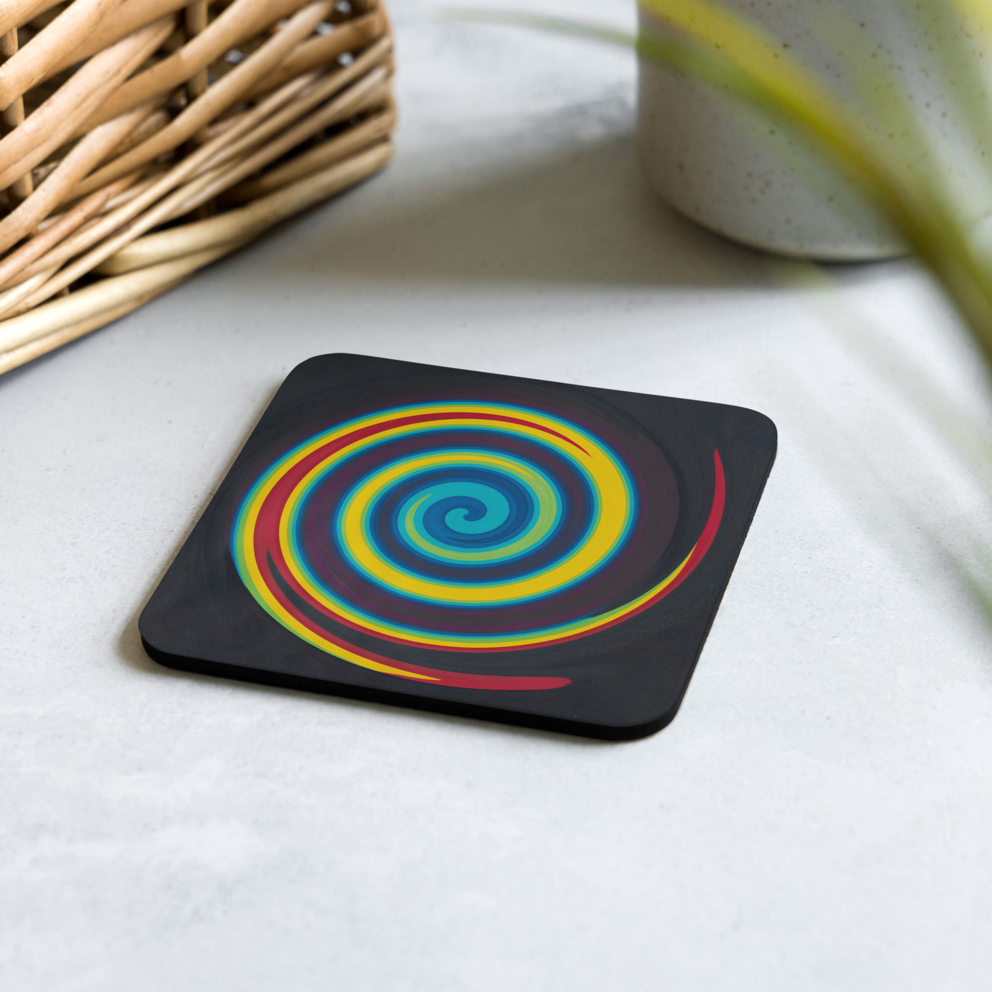 Primary Spiral Cork-back coaster