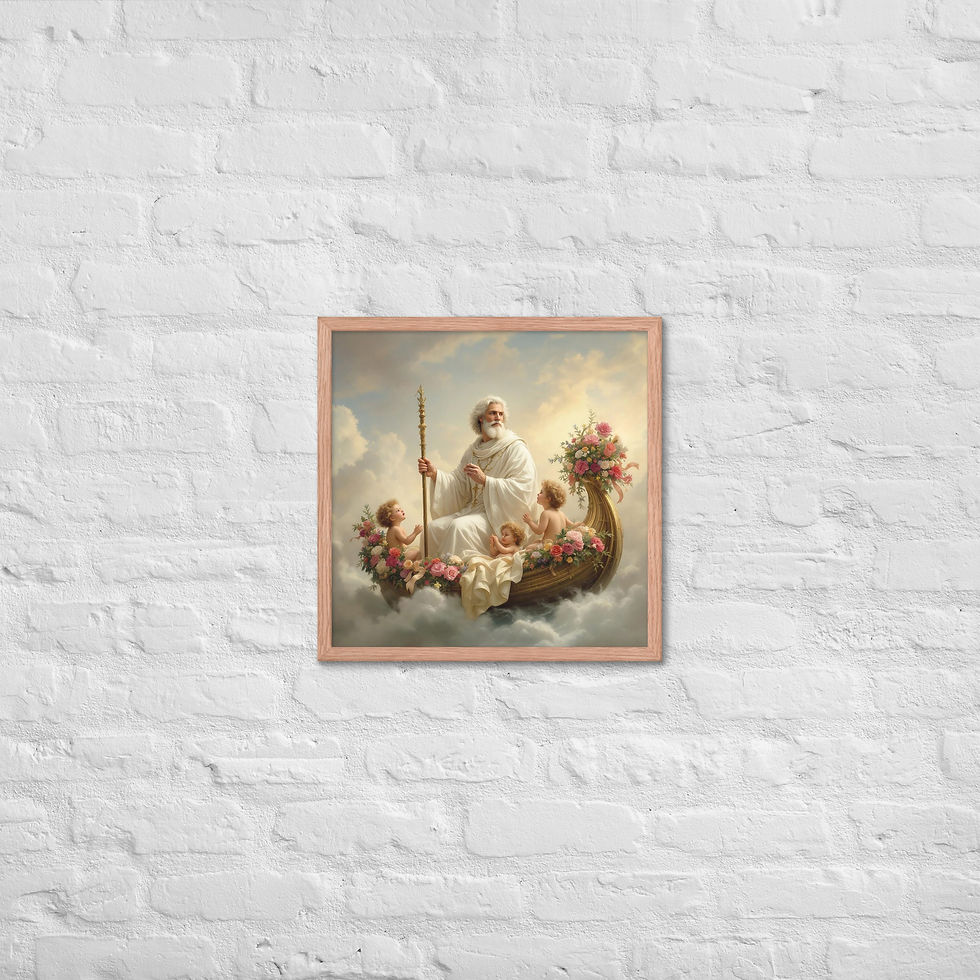 Pikkukuva: God like figure with Children on boatFramed poster