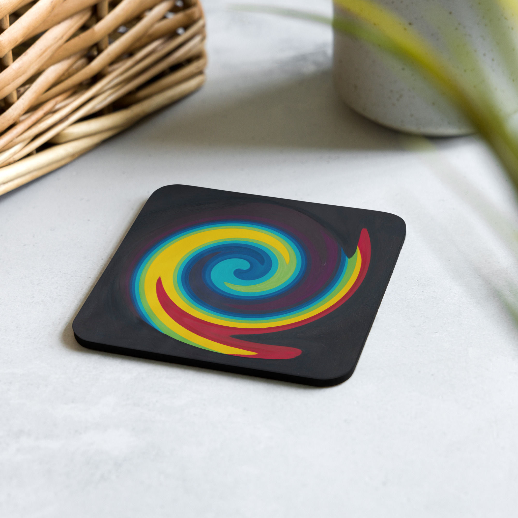 Primary Swirl Cork-back coaster