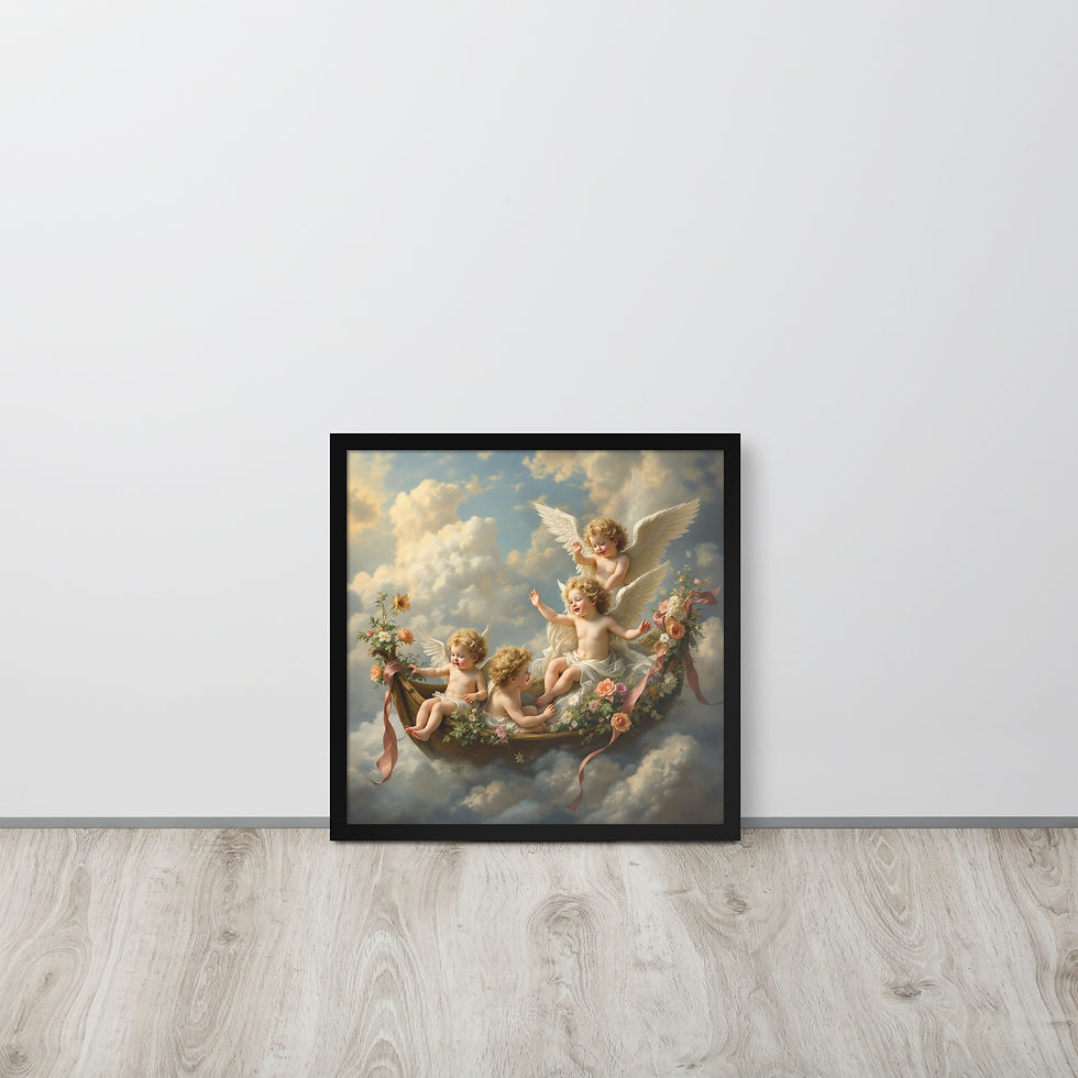 Miniaturebillede: Four Cherubs on boat Framed poster