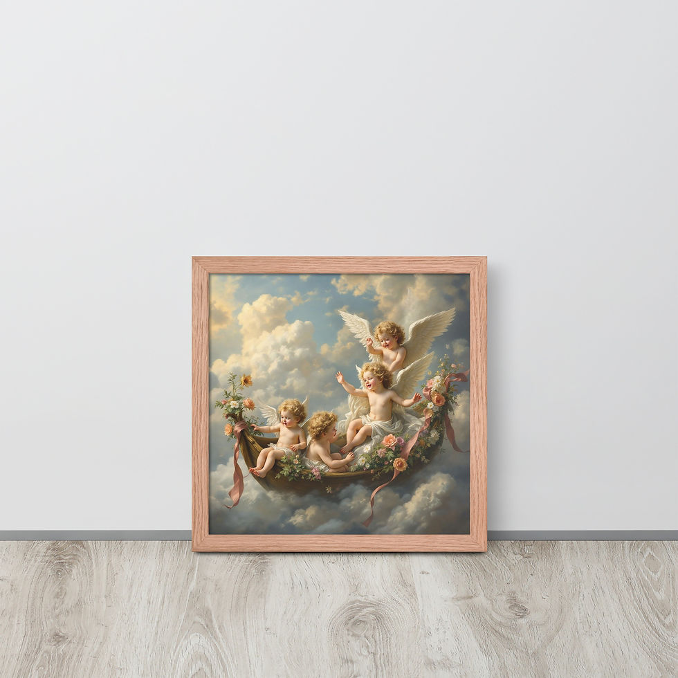 Miniaturebillede: Four Cherubs on boat Framed poster