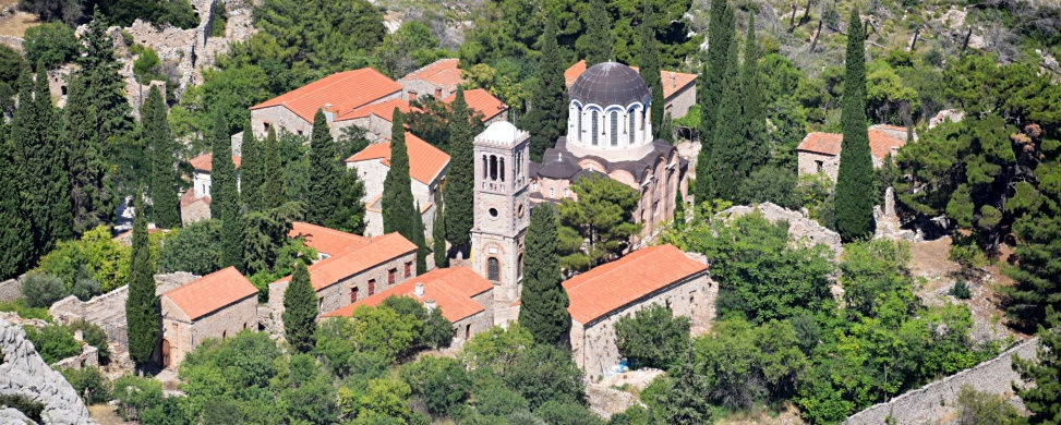 Blick auf das Kloster Nea Moni