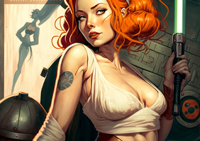 Ipake_female_jedi_with_orange_hair_and_lightsaber_as_a_1940s_pi_43e13d76-14be-47c9-8796-b8